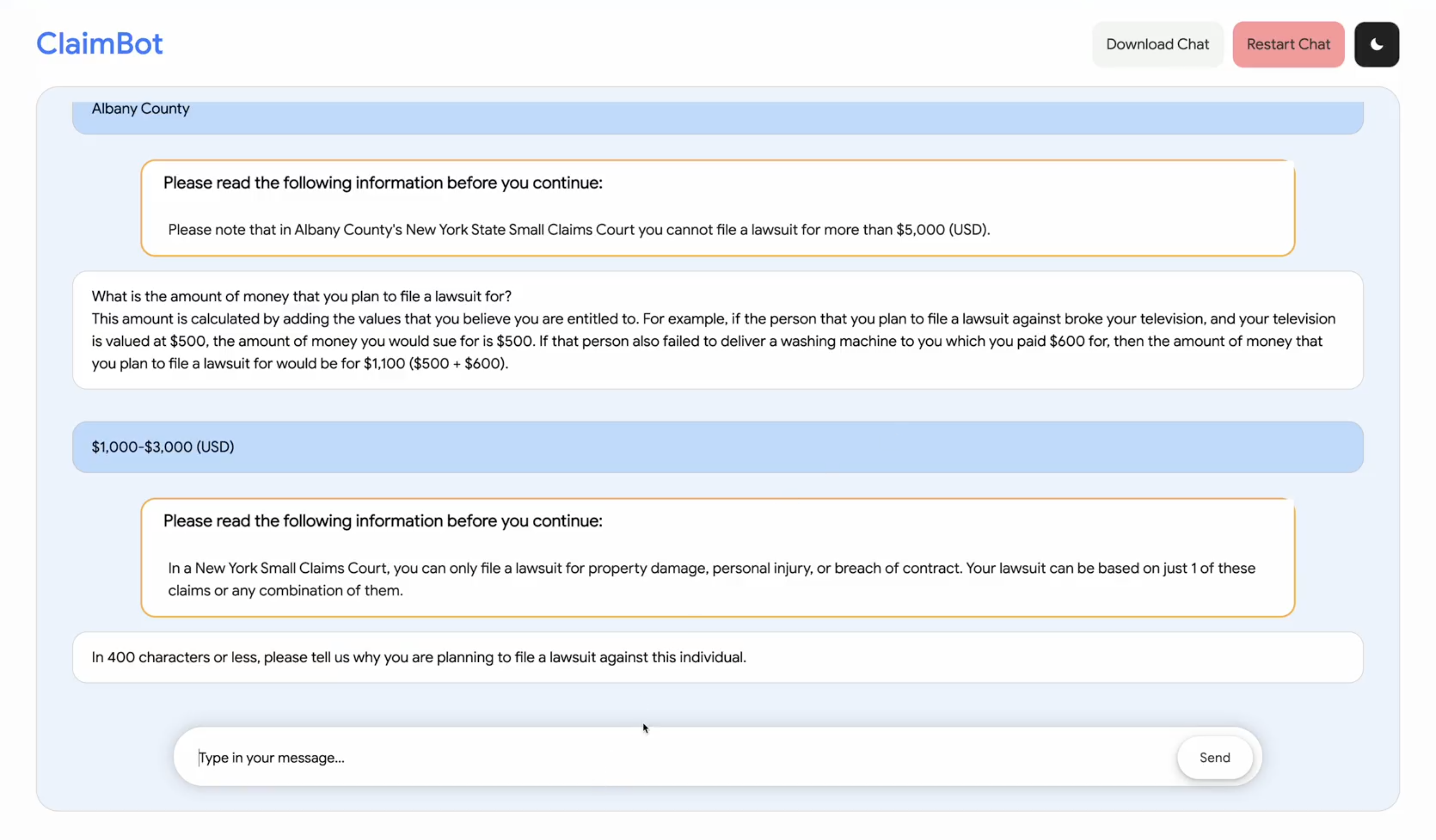 AI Legal Assistant Chatbot for NY Small Claims Court